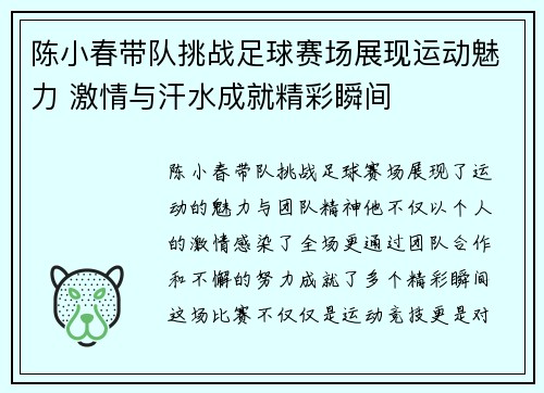 陈小春带队挑战足球赛场展现运动魅力 激情与汗水成就精彩瞬间