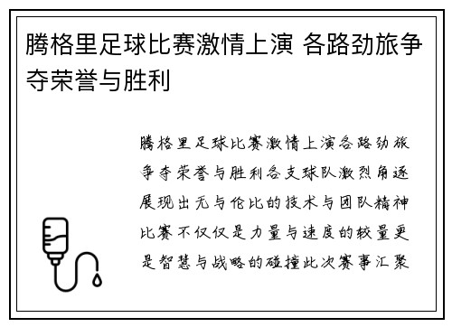 腾格里足球比赛激情上演 各路劲旅争夺荣誉与胜利