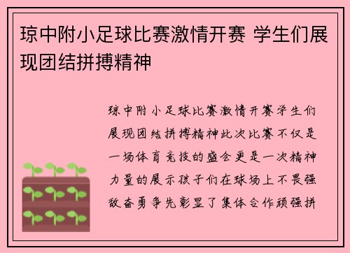 琼中附小足球比赛激情开赛 学生们展现团结拼搏精神